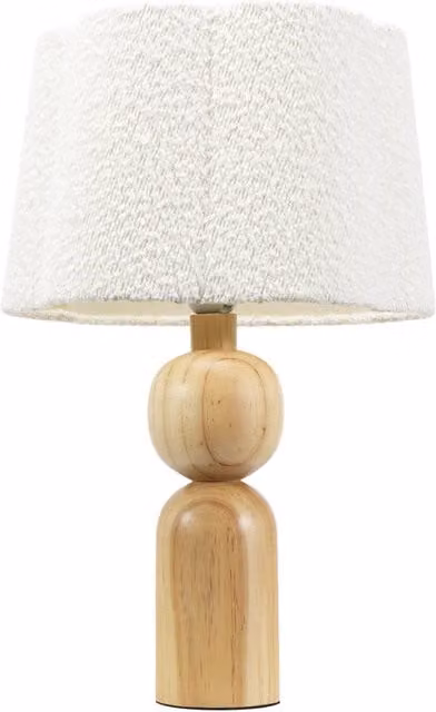 ValueLights Azalea Rustic Wooden Table Lamp with Beige Boucle Scallop Shade