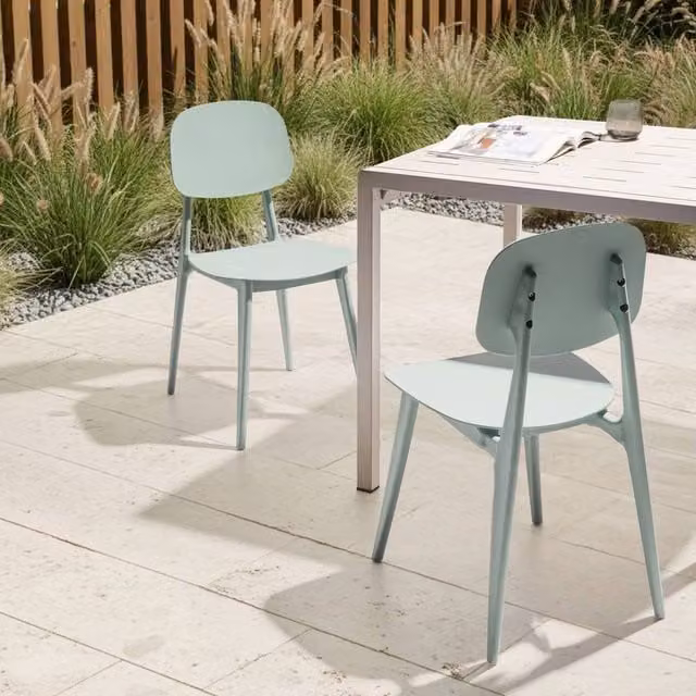 Wyld and Coco Set of 2 Mint Green Stackable Outdoor Chairs