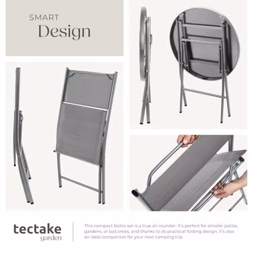 tectake Garden Bistro Set with Glass Top Table and 3 Chairs in Grey – 4