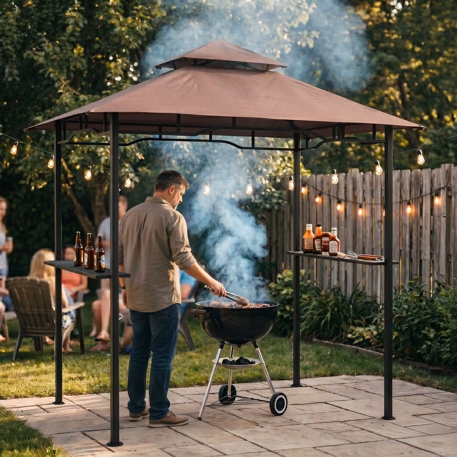 Outsunny 8 ft Double-Tier BBQ Gazebo Grill Canopy in Brown – 4