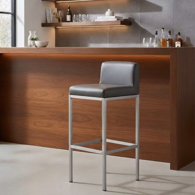 Orsina Baina Black Synthetic Leather and Gold Metal Bar Chair W/D/H: 35 x 35 x 84 cm