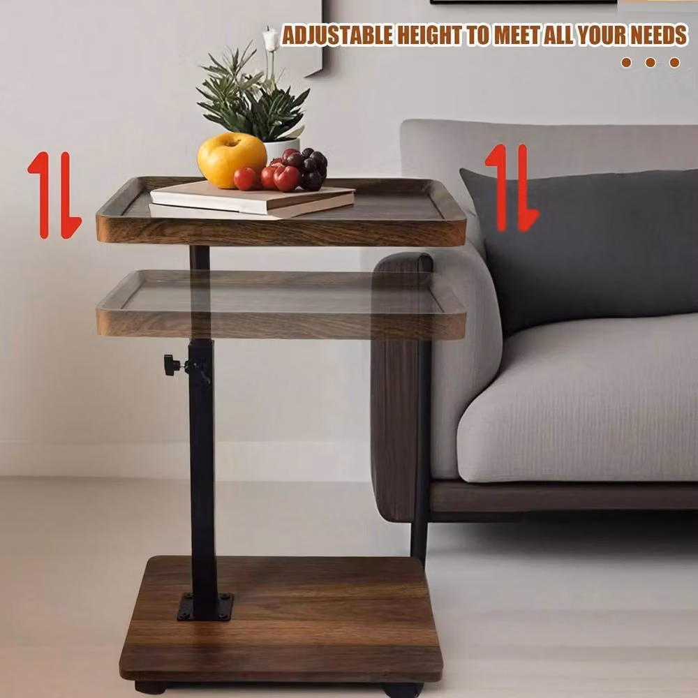 FORGEVIO Adjustable Height C Shape Side Table in Brown – 3