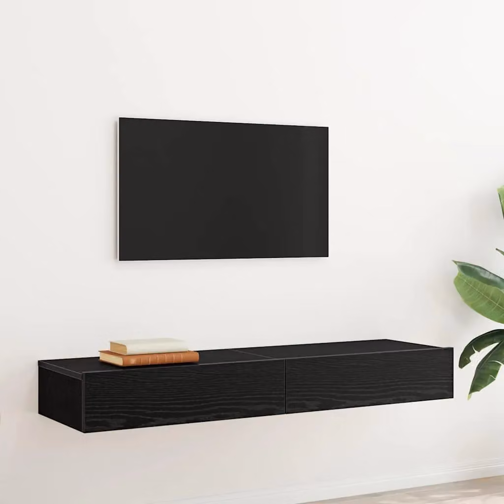 Berkfield Home Set of 2 Modern TV Cabinets with LED Lights in Black Oak, W: 60 cm, D: 35 cm, H: 15.5 cm – 3