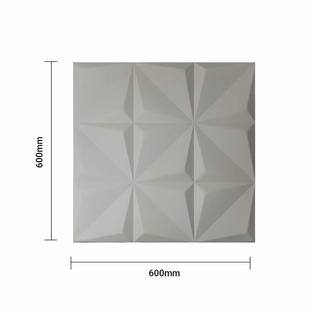 ENER-J 3D Geometric PU Leather Wall Panels, Silver, Pack of 4, 60 x 60 cm – 3