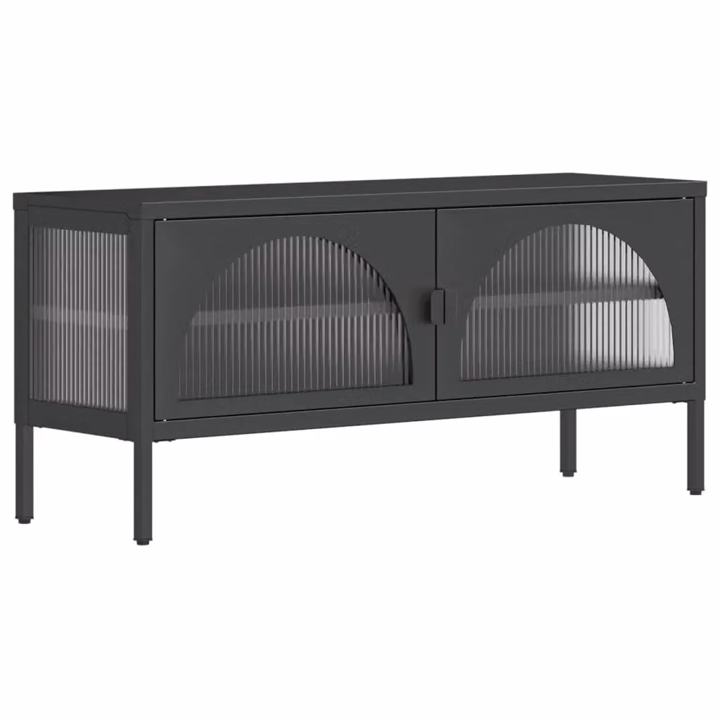 Berkfield Home Black TV Cabinet with Glass and Metal, W/D/H: 105 x 35 x 50 cm – 2