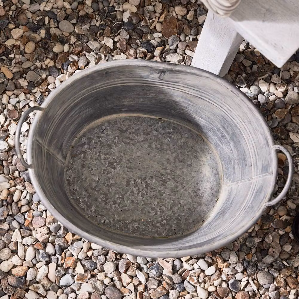 Dibor Vintage Grey Galvanised Steel Trough Planter Tub, H: 24.5 cm, W: 38 cm, D: 28 cm – 3