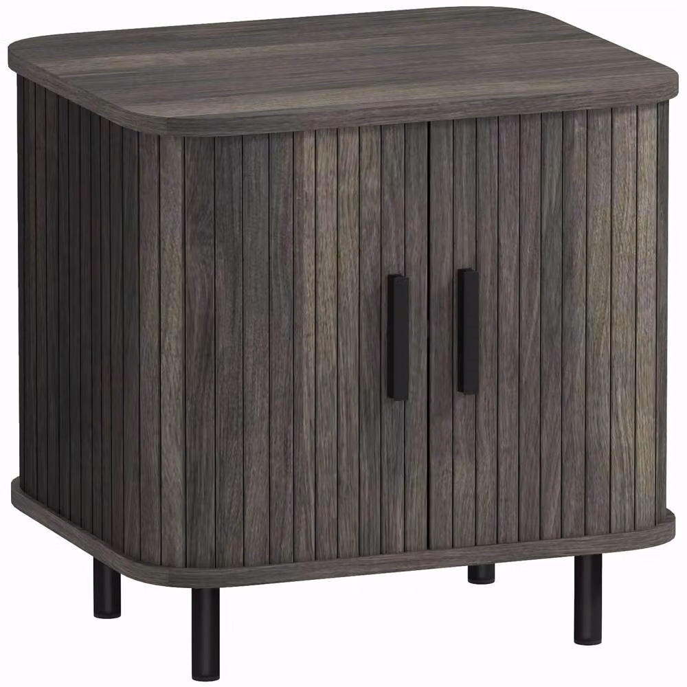 Wyld Haus Pasaba Grey Nordic Bedside Table with Tambour Sliding Door and Metal Legs W: 40.0 cm, D: 48.0 cm, H: 48.0 cm – 2