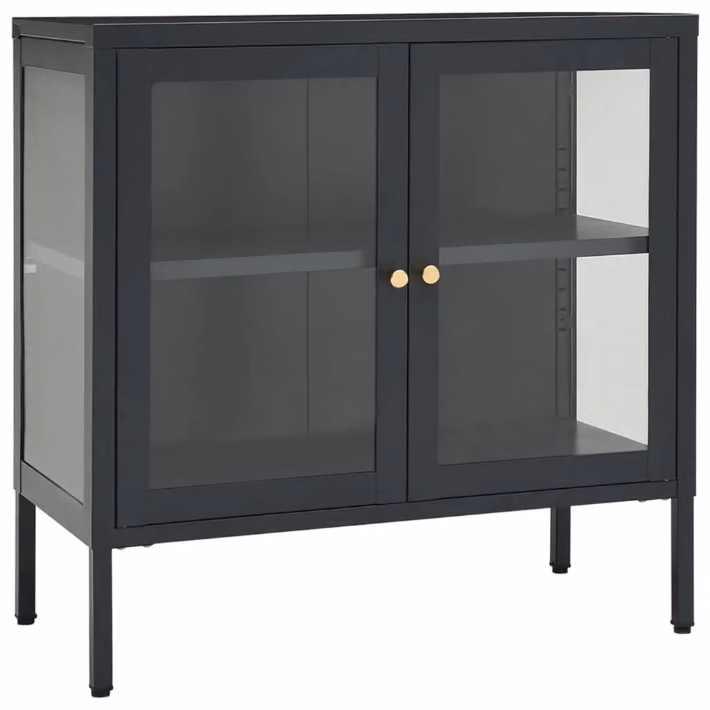 Berkfield Home Anthracite Sideboard in Black Steel and Glass, W/D/H: 70 x 35 x 70 cm – 2