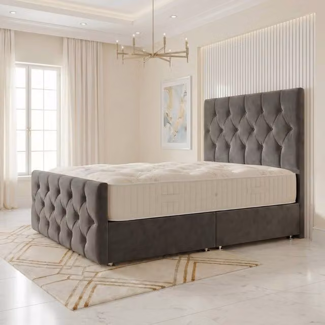 Somnior Ziggy Velvet Divan Bed in Grey, Small Single, W/D/H: 120 x 200 cm