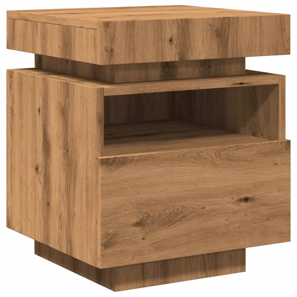 Berkfield Home Bedside Cabinet in Artisan Oak Brown with Integrated LED Lights W/D/H: 40 x 39 x 48.5 cm – 2