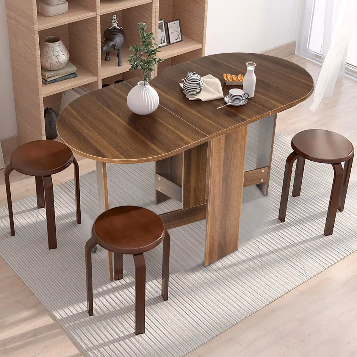 Costway 3-in-1 Folding Drop Leaf Dining Coffee Table and Writing Desk in Brown – 2