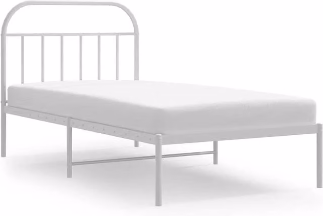 Berkfield Home Metal Bed Frame with Headboard in White, W/D/H: 100 x 200 cm