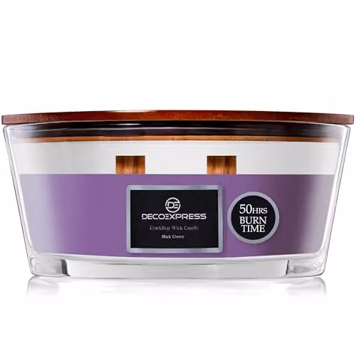 Deco Express Black Cherry Scented Woodwick Candle in Purple with 50 Hour Burn Time – 1