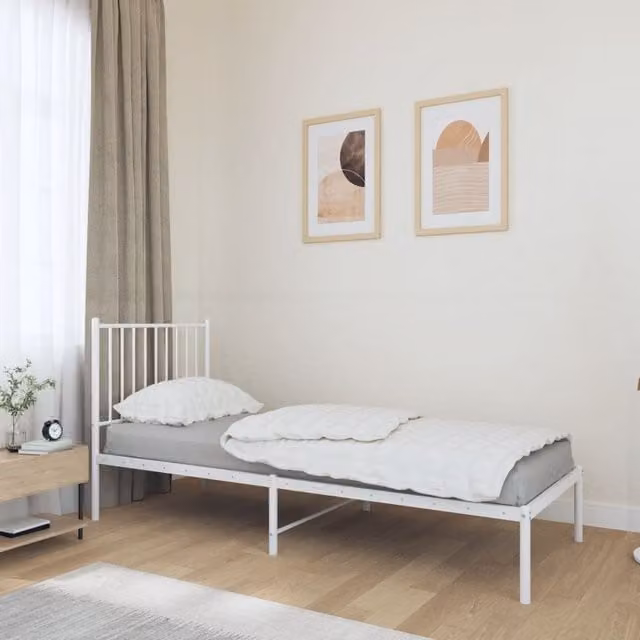 Berkfield Home Metal Bed Frame with Headboard in White, W/D/H: 75 x 190 cm – 1