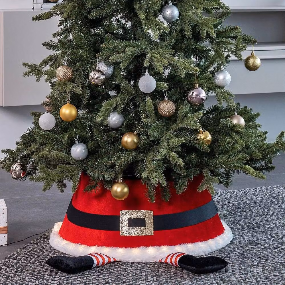 SPETLEK Christmas Tree Skirt with LED Santa Belt Design in Red, W: 100 cm, D: 60 cm – 2