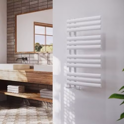 UK Radiators Percival White Elliptical Tube Designer Heated Towel Rail, H: 88.4 cm x W: 50 cm – 2