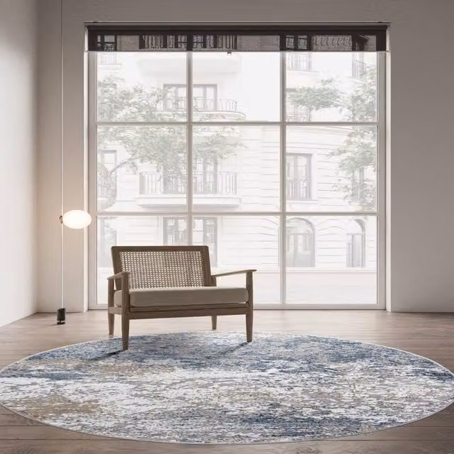 The Rug Shop UK Abstract Blue Modern Machine Woven Round Area Rug, Diameter: 200 cm