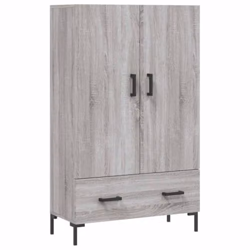 vidaXL Modern Grey Highboard with Hinged Doors and Internal Shelves, W/D/H: 69.5 x 31 x 115 cm