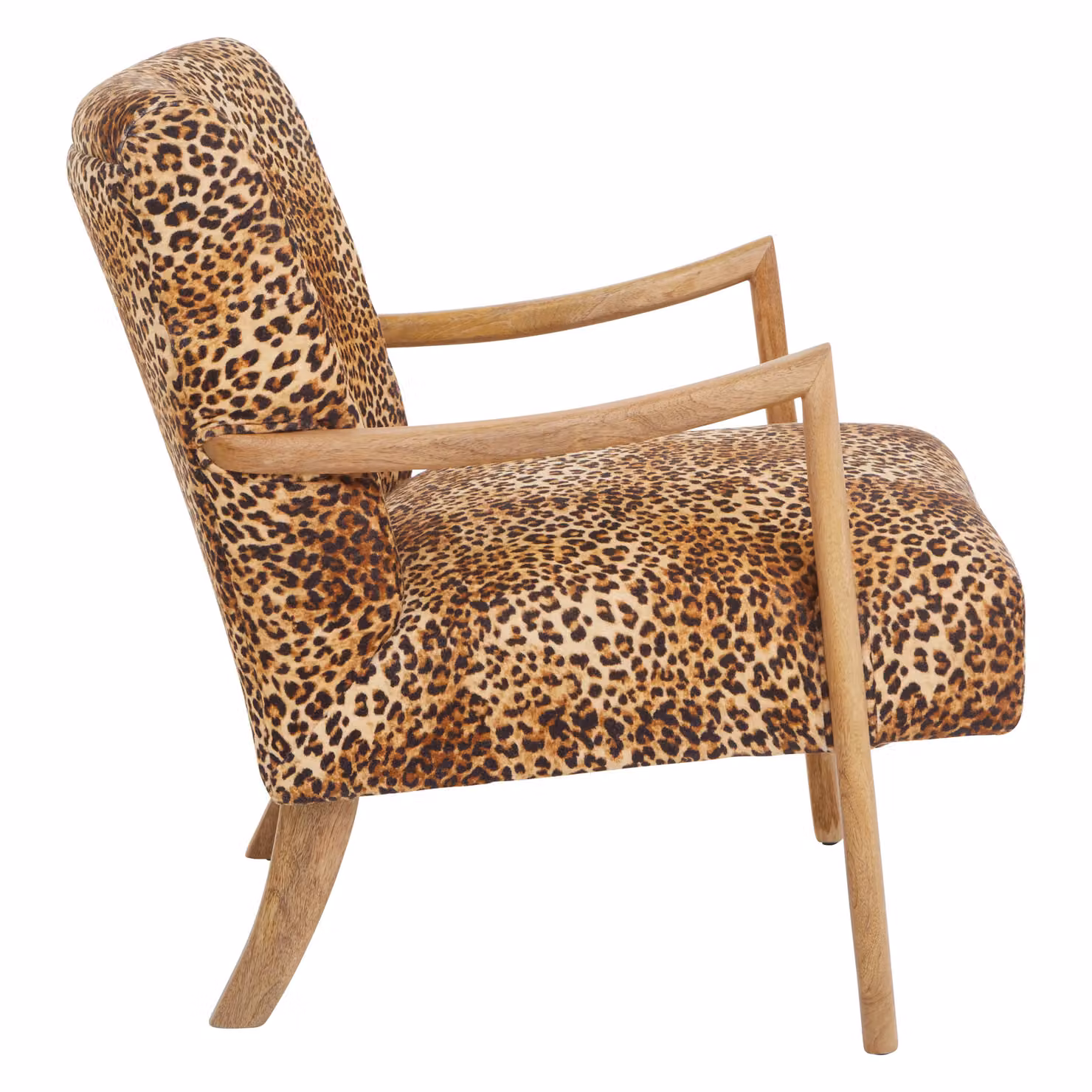 Orsina Leopard Print Velvet Armchair with Mango Wood Frame in Brown – 5
