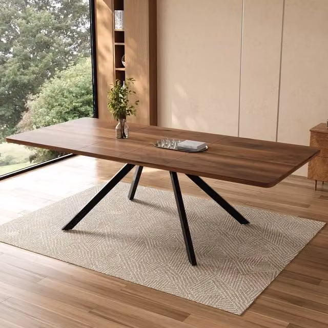 Merax Walnut Effect Extendable Dining Table, Brown, W/D/H: 180 x 90 x 74.5 cm