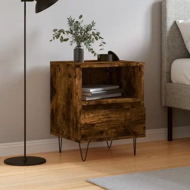 Berkfield Home Modern Bedside Cabinet in Smoked Oak Brown, W/D/H: 40 x 35 x 50 cm