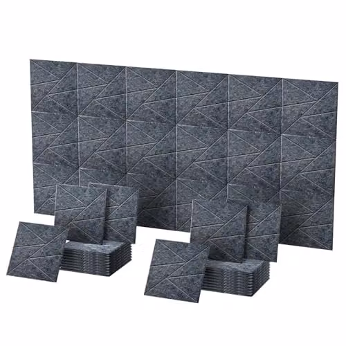 Gr8 Home Set of 12 Grey Square Self Adhesive Polyester Fibre Acoustic Wall Panels