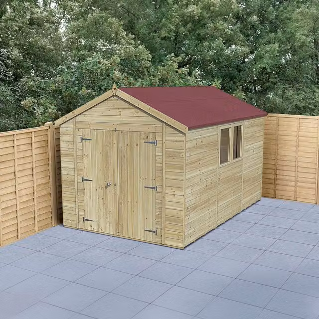 Forest Garden Timberdale Pressure Treated Apex Wood Garden Shed in Brown and Yellow, W: 365.2 cm