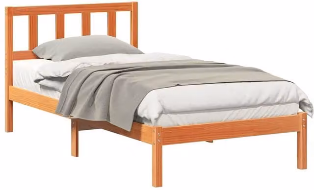 Berkfield Home Modern Bed with Headboard in Wax Brown, Solid Pine Wood, W/D/H: 100 x 200 cm – 1