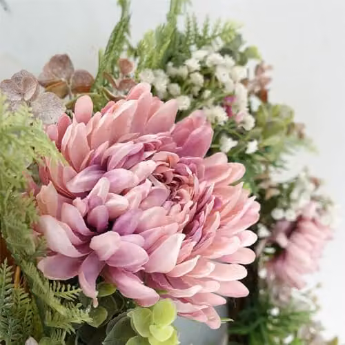 Leaf Pink Floral Blossom Artificial Wreath in Green, Diameter: 45 cm – 2