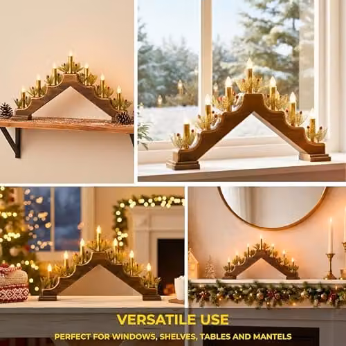 Shatchi Battery Operated Plastic Brass Finish Candle Bridge in Green, H: 30 cm, W: 50 cm, D: 6.5 cm – 6