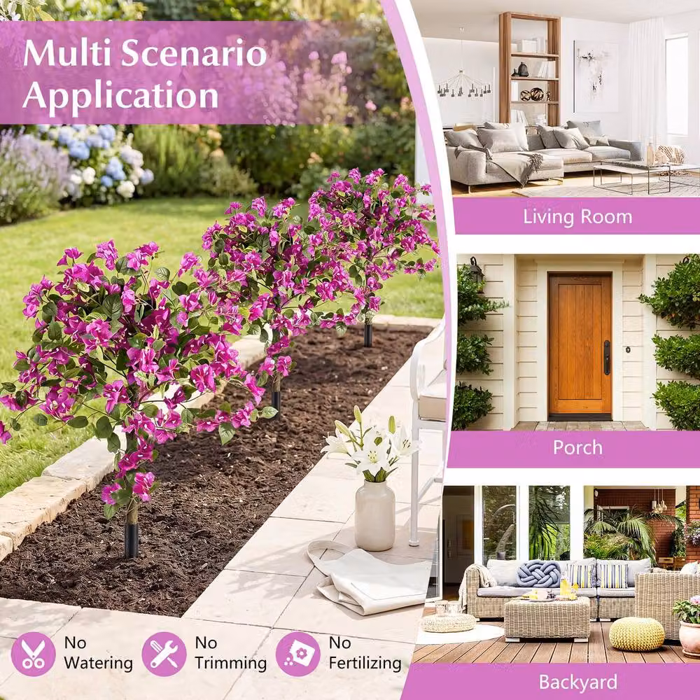Costway Set of 2 Pink Multicolour Silk Bougainvillea Faux Trees – 8