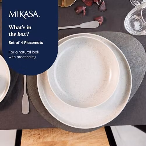 Mikasa Set of 4 Faux-Leather Pebble Placemats, Grey, W: 38 cm, D: 30 cm – 3