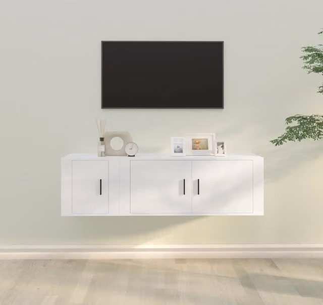 Berkfield Home 2 Piece Classic White Wall Mounted TV Cabinet Set in Engineered Wood – 1