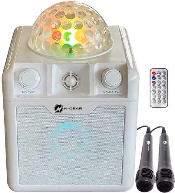 N-GEAR Disco Block 410 Wireless Speaker Karaoke Set with 2 Microphones, White