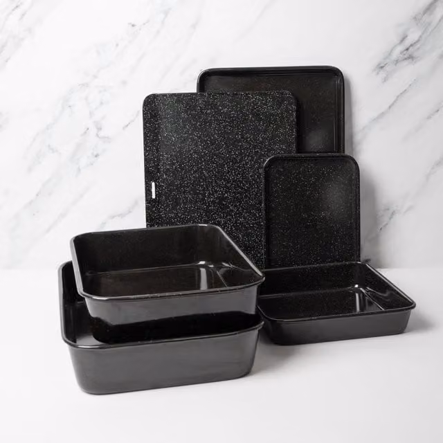 MasterClass 6-Piece Vitreous Enamel Non-Stick Baking Set with 2 Roasting Pans and 4 Baking Trays, Grey