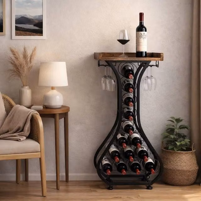 SPETLEK Modern Freestanding Wooden Wine Rack Table in Matt Black – 1