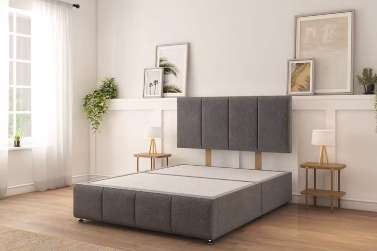 Sloomy Lancaster Naples Divan Bed Set with 26 inch Strutted Headboard in Dark Grey, Small Single, W/D/H: 80 x 190 cm