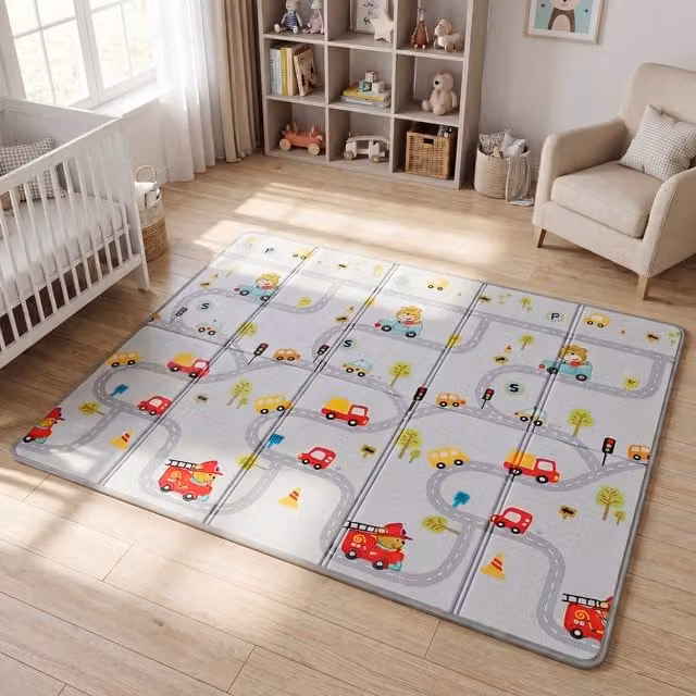 Liberty House Toys Reversible Foam Toddler Play Mat with Alphabet and Roads Motif in Grey, Beige, Red, Orange and Multicolour