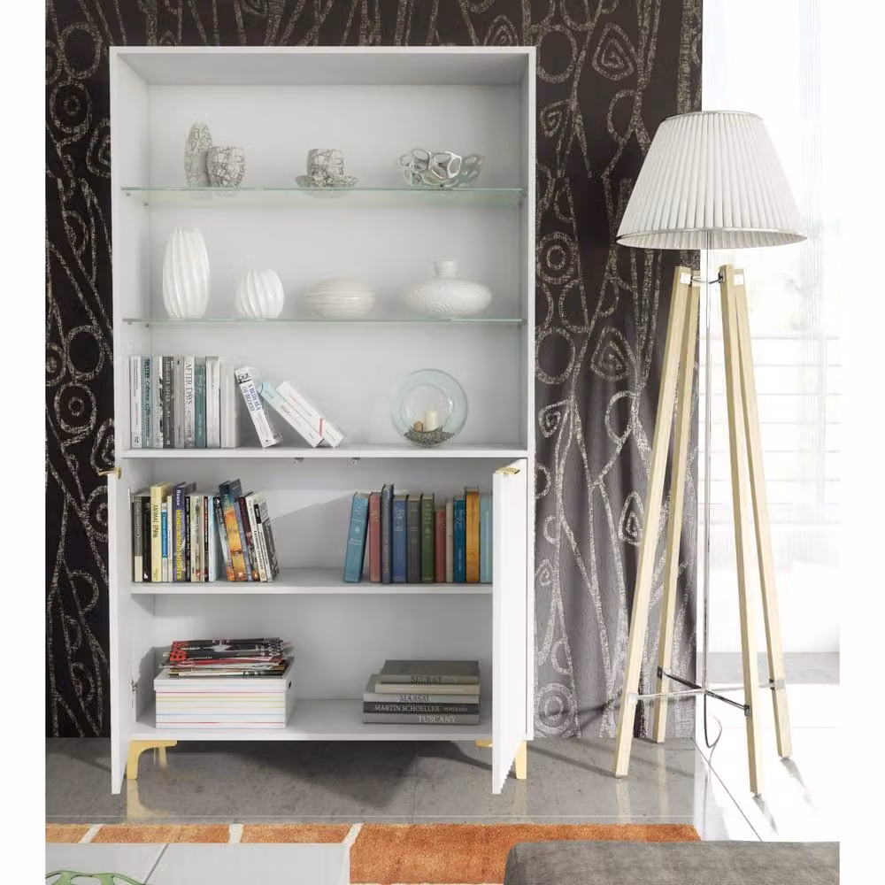 Creative Furniture Tide Crest Display Cabinet in White and Gold with Fluted Glass Doors, H 175 cm x W 100 cm x D 35 cm – 2