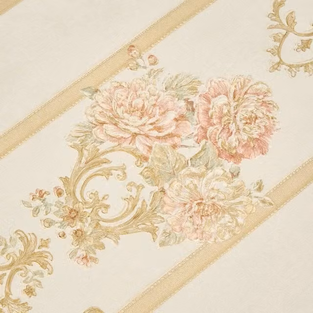 Livingandhome Vintage Botanical Floral Non-Woven Wallpaper Roll in Cream, Gold and Pink
