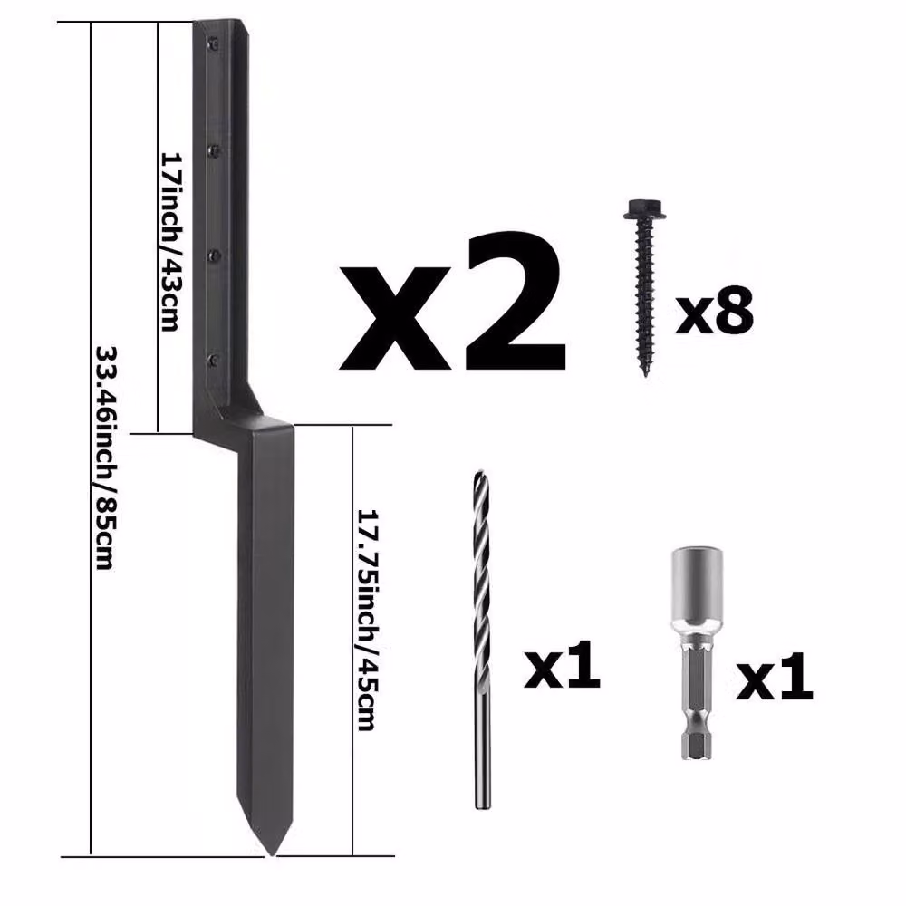 KORVIXA 2-Piece Heavy Duty Steel Fence Post Repair Stake, Black, H: 120 cm, W: 3.2 cm – 2
