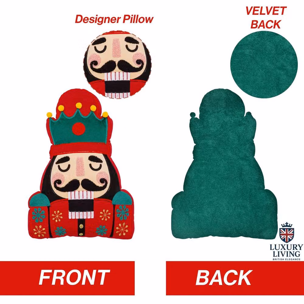 Luxury Living Nutcracker Festive Embroidered Christmas Cushion in Red, W: 50 cm, H: 35 cm – 3