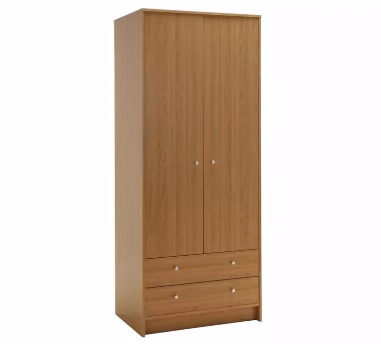 Malibu 2 Door 2 Drawer Wardrobe in Grey and Brown Oak Effect, H 180.5 x W 74.8 x D 49.8 cm
