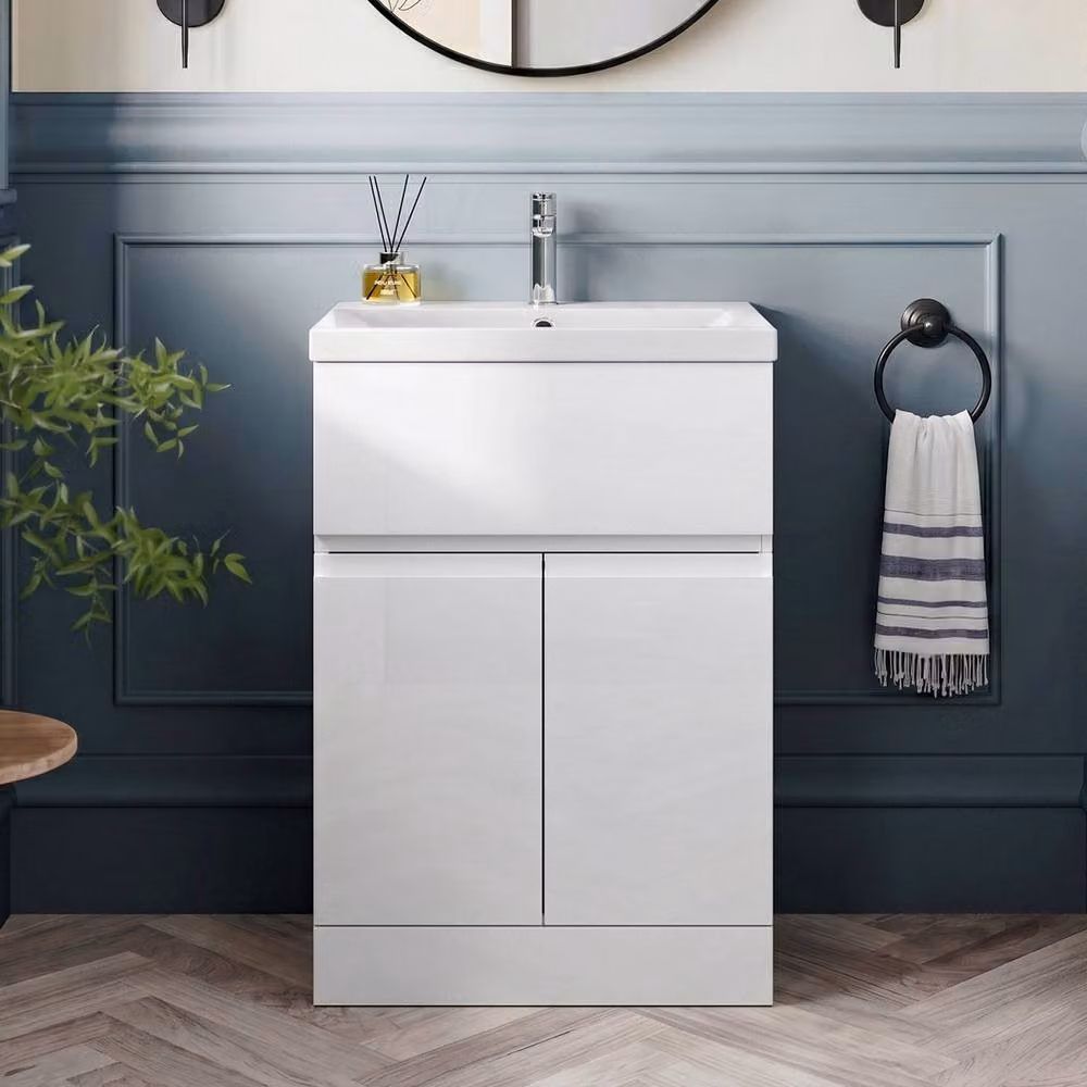 Balterley Mavesyn 2 Door 1 Drawer Freestanding Vanity Basin Unit in Satin White, Width: 60 cm – 2