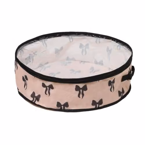 OHS Festive Print Wreath Storage Bag with Lid and Handles in White and Pink – 1