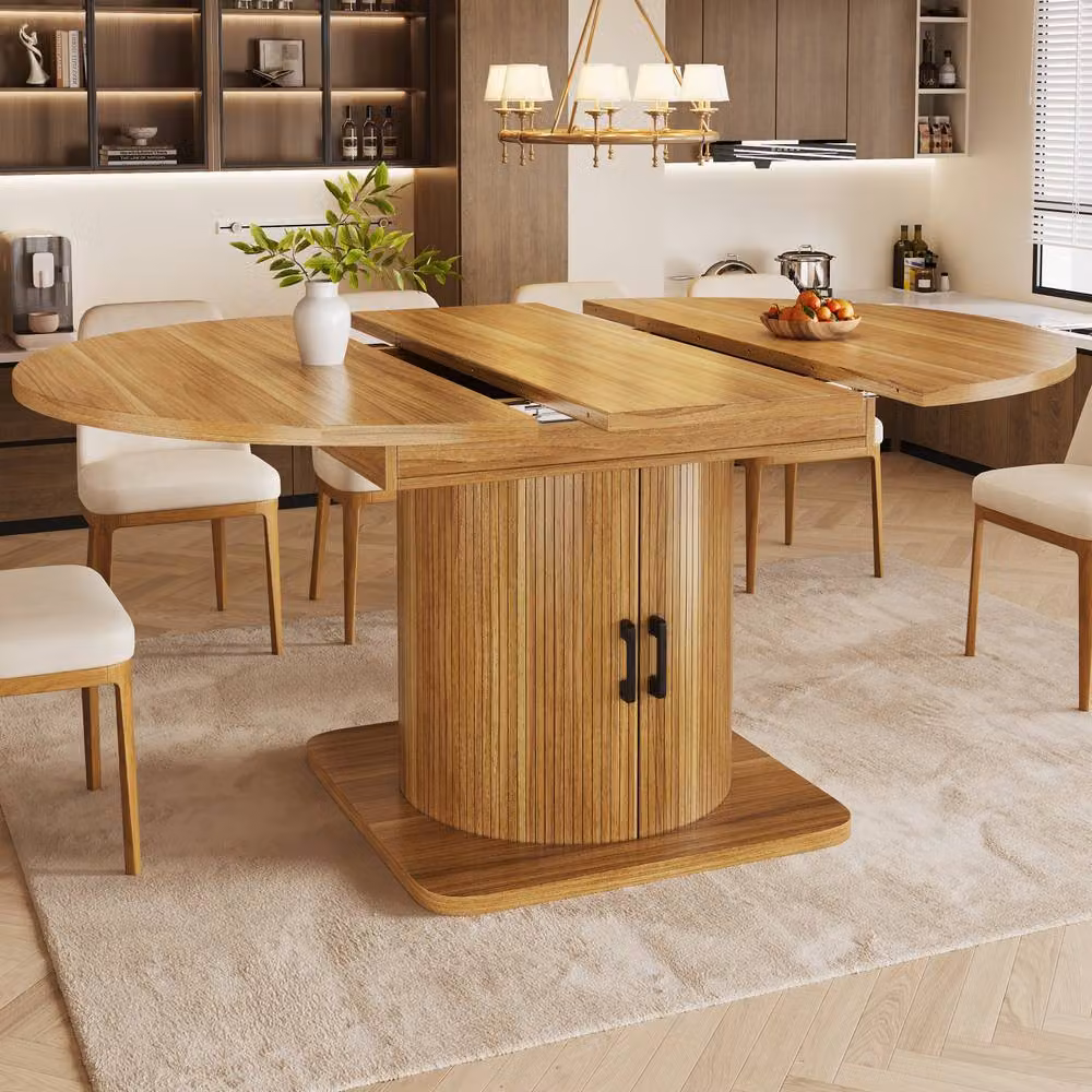 BTM Extendable Folding Kitchen Dining Table with Wine Rack Storage, Brown, W/D/H: 118 x 76 x 76 cm – 2