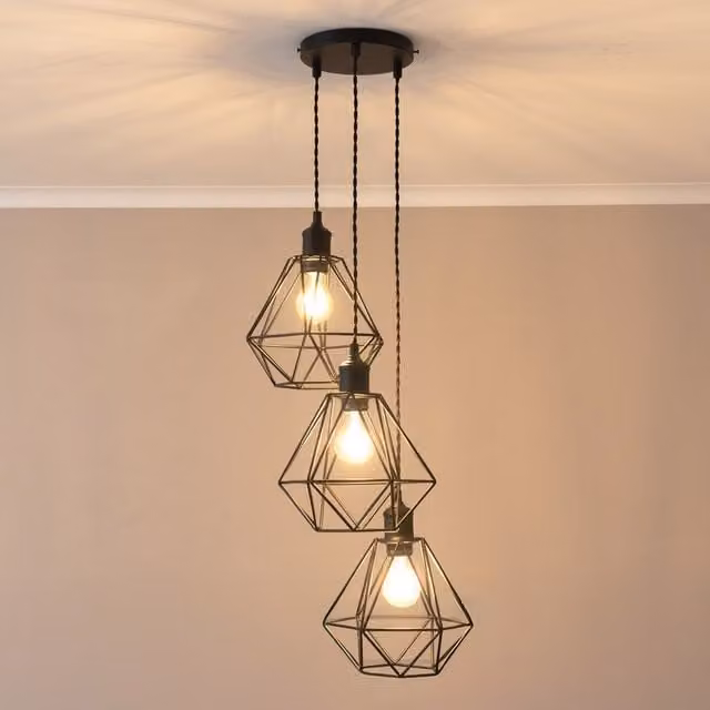 ValueLights Diablo 3 Drop Cluster Industrial Ceiling Pendant Light in Black with Warm White LED Bulbs