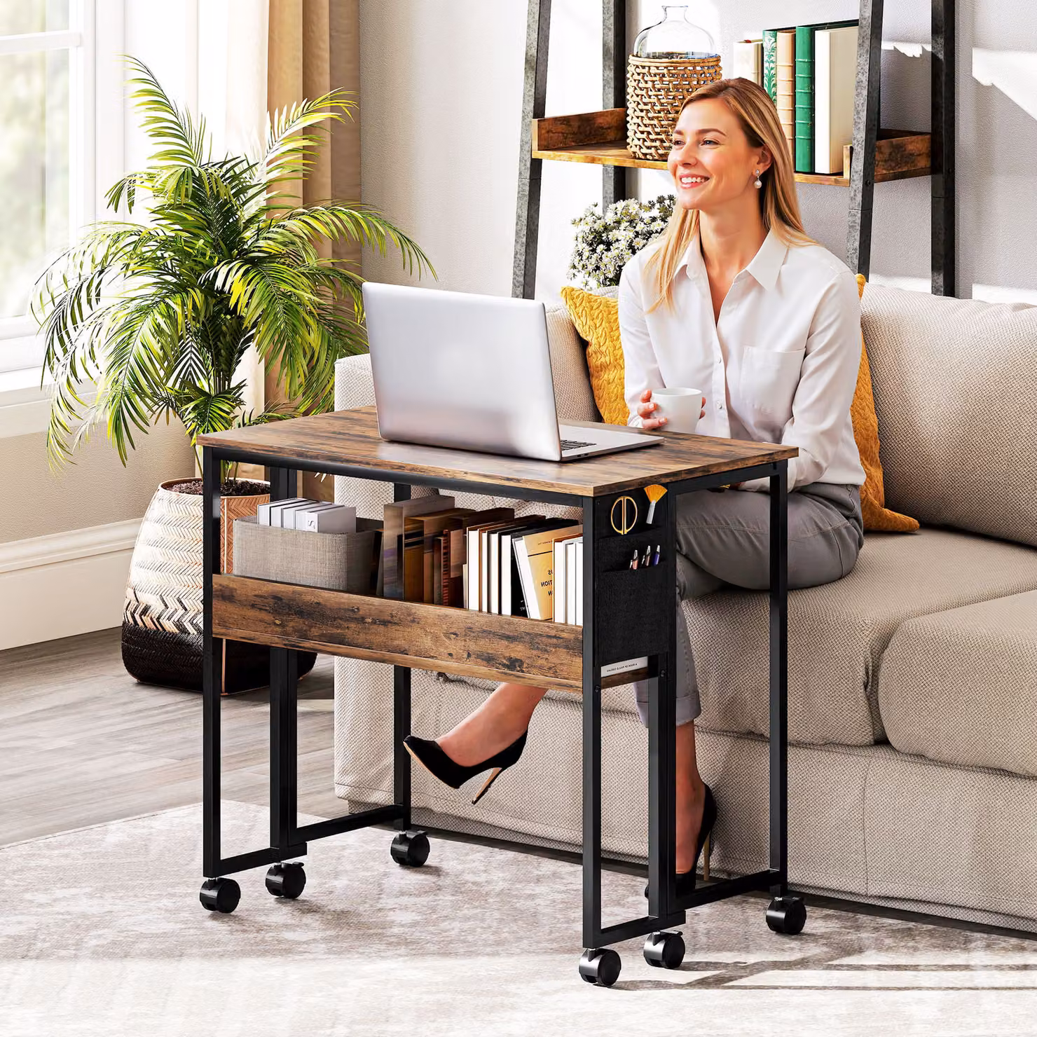 HOMCOM Rustic Brown Drop Leaf Writing Desk for Home Office – 6