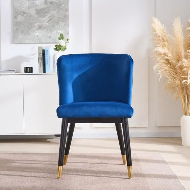 Life Interiors Sofina Modern Blue Velvet Dining Chairs with Tufted Back and Rubberwood Frame, Set of 4