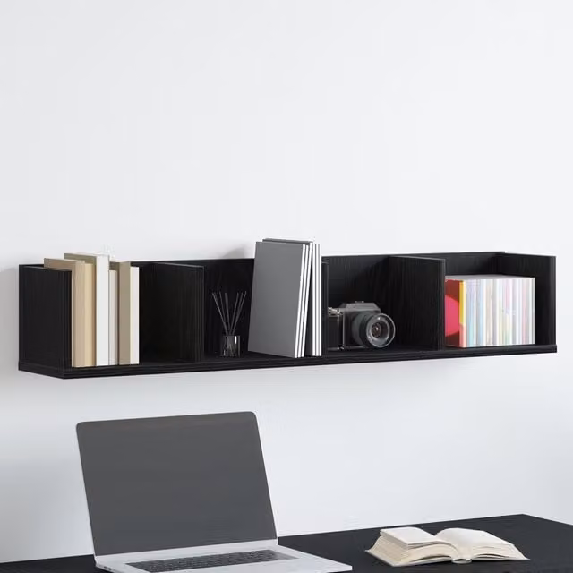 Berkfield Home Black Oak CD Wall Shelf, W: 100 cm, D: 18 cm, H: 18 cm
